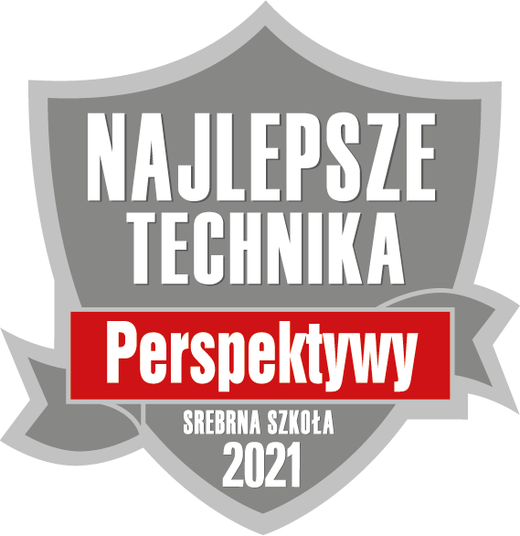 Logo, odznaka Srebrnej Szkoły, Najlepsze Technika, ranking Perspektywy 2021